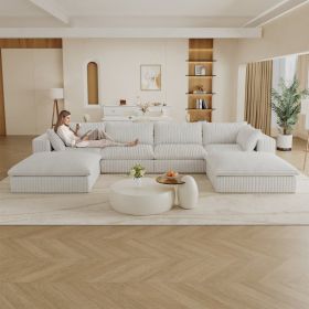 157.6Cloud Sofa,Corduroy Fabric,Deep Seat Couches,Double-layer Design,Removable  Cushion,No Assembly,DIY Combination For Living Room, Bedroom,Conferen (Option: White)