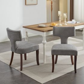 Mid Century Modern Dining Chairs Set Of 2, Farmhouse Linen Fabric Upholstered Accent Chair Curved Backrest With Copper Nails Around,Kitchen Chairs Wit (Option: Gray)
