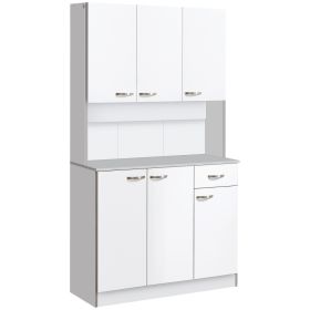 71" Kitchen Pantry Cabinet, Tall Storage Cabinet with Microwave Stand, Modern Kitchen Hutch with Countertop, 6 Doors, Storage Drawer, 3 Adjustable Sh (Option: White-1150x460x210 mm)