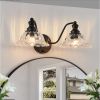 20 Inch 2-Light Vintage Bathroom Wall Sconce - Elegant Black Metal And Glass Lampshade Vanity Light Fixture For Bathroom, Hallway, Or Bedroom Bulb Not