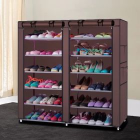 6 Tier Double Row Shoe Rack Organizer With 9 Or 12 Compartments Non Woven Fabric Shoe Storage Cabinet Space Saving Shoe Shelf For Entryway Closet Bedr (Option: Brown-12 Grid)
