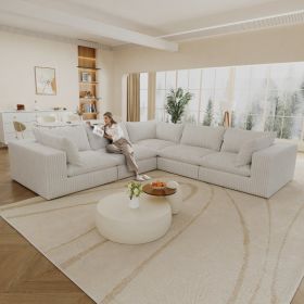 118.2 Cloud Sofa,Corduroy Fabric,Deep Seat Couches,Double-layer Design,Removable Cushion,No Assembly, DIY Combination For Living Room, Bedroom,Confere (Option: White)