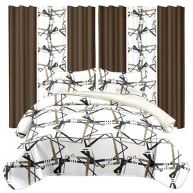 9 Piece Room In A Bag Quilt And Curtain Set, US Designer Modern Geometric Print Heavyweight Bedspread With 6 Customizable Window Panels, Pet-Friendly (Option: CAL KING)