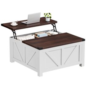 Lift Top Coffee Table With Storage And USB Charging Station, Square Center Table, Hidden Space For Living Room (Option: White)