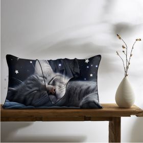 2 Pcs Cats And Starry Sky Art Bedroom Satin Print Soft Skin Friendly Pillowcases Suitable For All Seasons (Option: 51x90cm-Black)