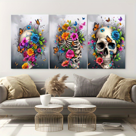 3 Pieces Skull Art Canvas Painting - Framed Contemporary Abstract Minimalist Artwork For Living Room Bedroom Bathroom--Selling On Temu Is Prohibi (Option: 32X16inch)
