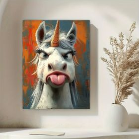 1 Piece Canvas Painting With Wooden Frame, Ready To Hang, Whimsical Unicorn Canvas Art Print - Framed Cartoon Wall Decor For Living Room, Bedroom (Option: 12X8inch)