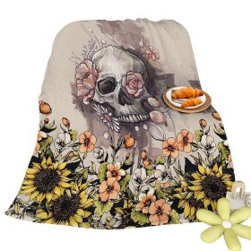 Rustic Skull Sunflower Flannel Fleece Blanket Floral Skull Flannel Soft Plush Throw Blanket Cozy Blankets For Bed Chair Car Sofa Couch Bedroom 75x100c (Option: 130cmx150cm-Multicolor)