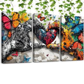 home Framed 3pcs Graffiti Holding Hands Love Heart Canvas Wall Art Fashion Love Poster Painting Prints For Home Dining Room Living Room Wall Decor Art (Option: 12X8inch)