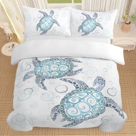 Sea Turtle Bedding Aqua Teal Blue Duvet Cover Sets Beach Turtle Bed Sets Ocean 3 Piece Turtle Themed Comforter Cover With 2 Pillowcases Twin Full (Option: Queen-Blue)