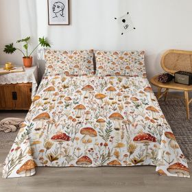 4 Pcs Of Forest Mushroom Natural Style Printed Series Beds, 1 Bedsheet, 1 Bed Sheet, And 2 Pillowcases Bedding, Suitable For All Seasons (Option: Full-White)