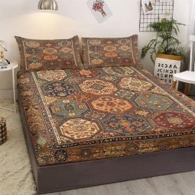 3pcs Retro Bohemian Geometric Style Minimalist Comfort Series Bed Fitted Sheet And Two Pillowcases Bedding For All Seasons Use (Option: Full-Brown)