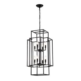 8-Light Metal Lantern Tiered Pendant Hanging Light Fixtures, Industrial Farmhouse Adjustable Height Chandeliers For Dining Room Hallway Foyer Entryway (Option: Matte Black)