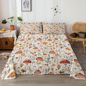 4 Pcs Of Forest Mushroom Natural Style Printed Series Beds, 1 Bedsheet, 1 Bed Sheet, And 2 Pillowcases Bedding, Suitable For All Seasons (Option: Twin-White)