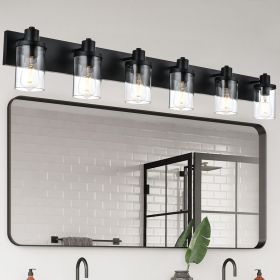 Rustic Wall Light Fixture in Matte Black Finish, 6 Light Bathroom Vanity Lighting with Clear Glass Shade (Numbers of Light: 6-Light)