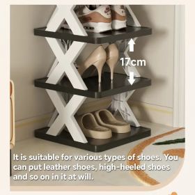 "Stackable Shoe Shelf - 9-Tier Compact Rack for Dorm Bathroom Corridor (Black/Blue)" (Color: Nine-tier shoe rack - black)